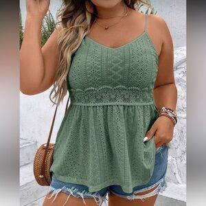 SHEIN Green Eyelet Tank Top